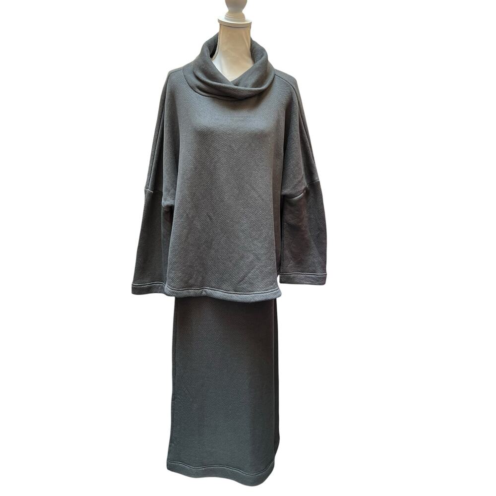 Free Est Gray 2 Piece Sweater Set Cowl Neck Top Midi Skirt Women’s Small EUC